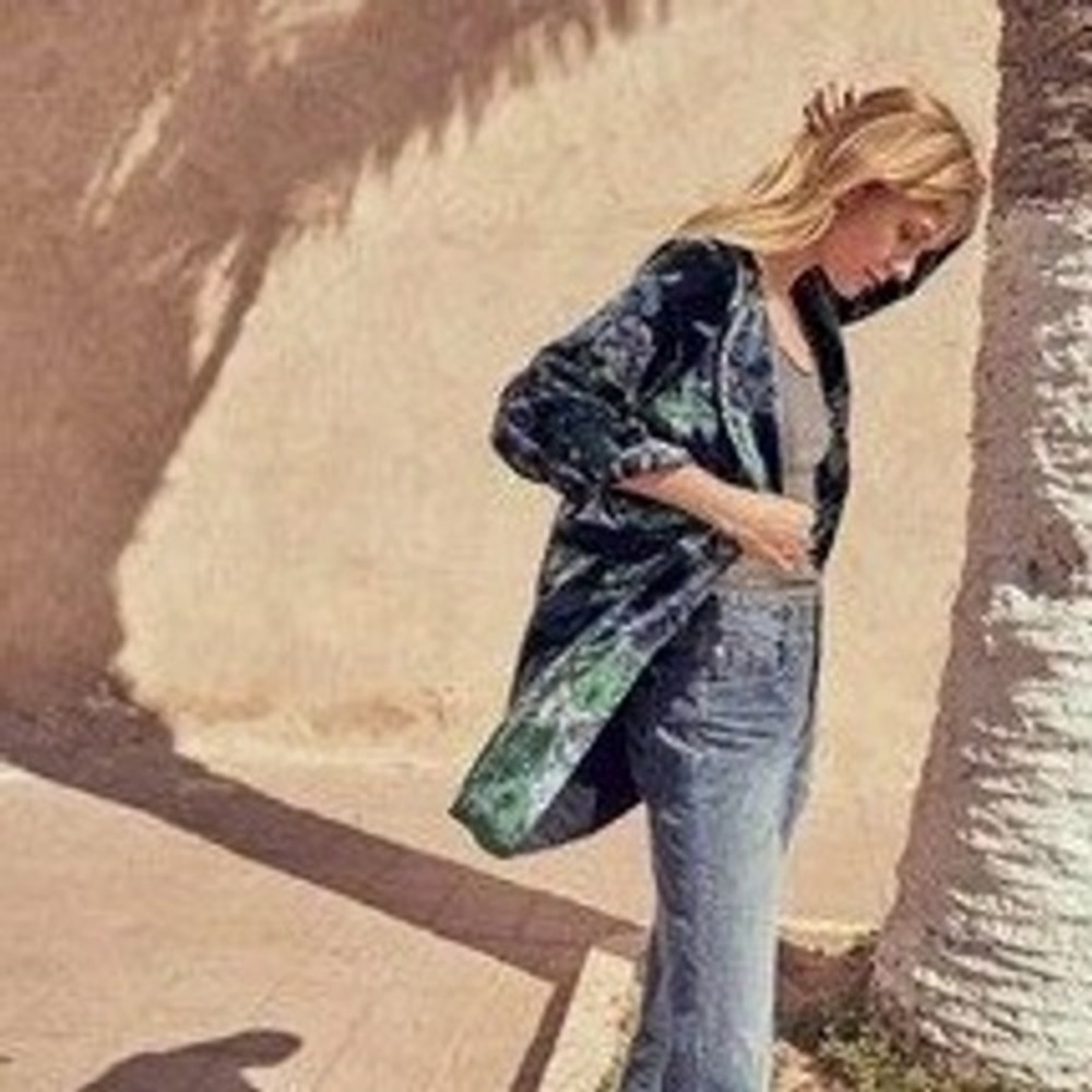 Eva Franco Anthropologie Floral Velvet Jacket Womens Size XS Emerald Green